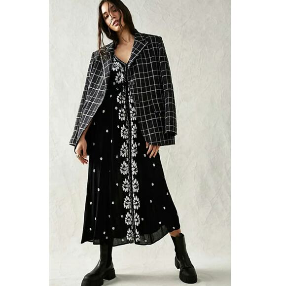 Free People Wild Fable Embroidered Black Midi Dress - Picture 1 of 8
